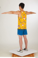  Lan blue shorts dressed sports standing t poses white sneakers whole body yellow printed tank top 0004.jpg